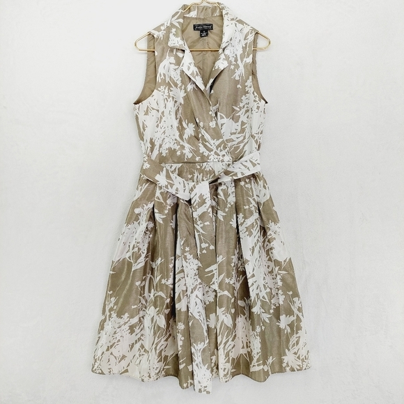 Jessica Howard Brown & White Polyester Balted Flared Midi Dress 440 - Picture 1 of 7